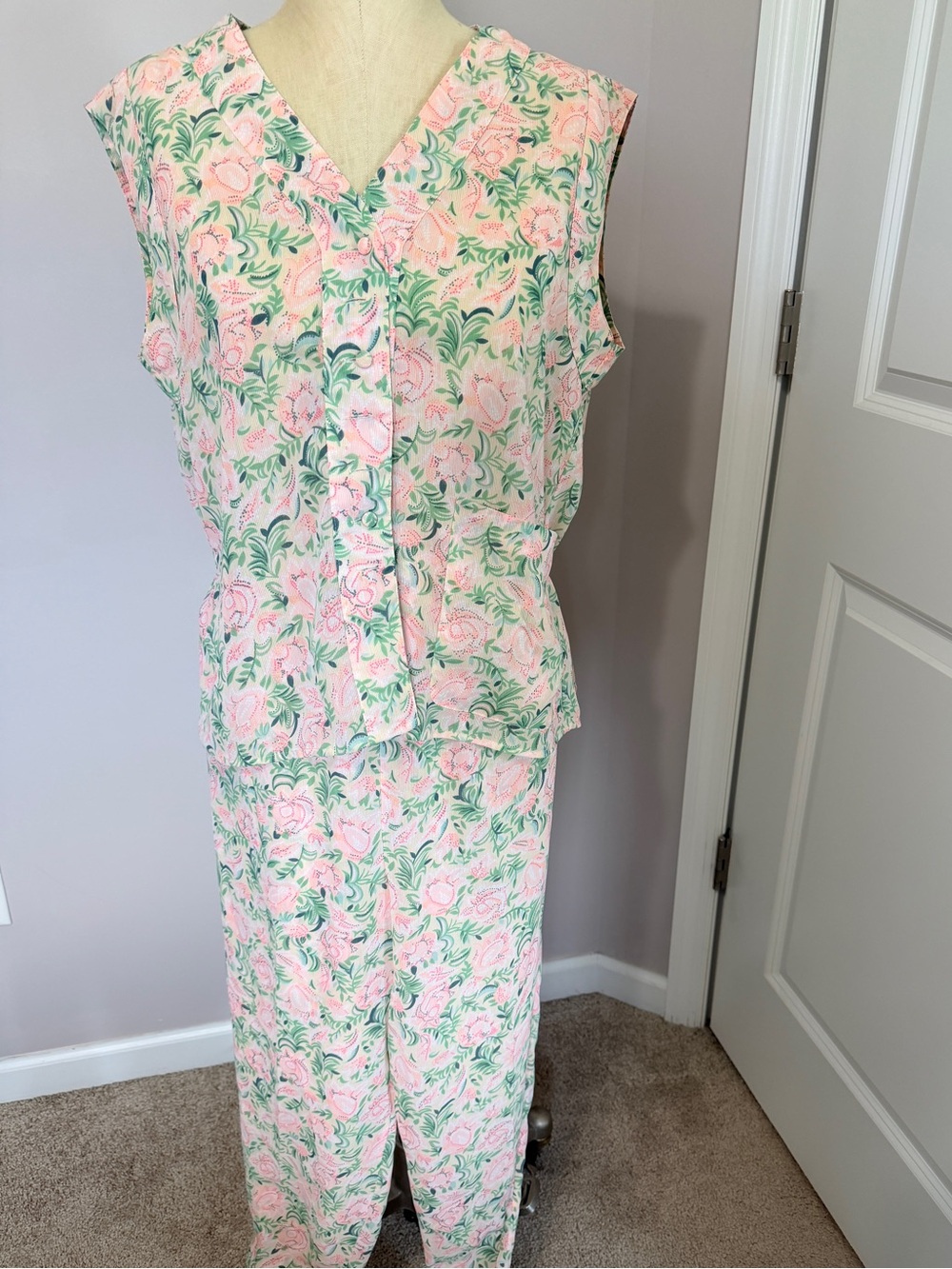 Victoria's Secret Gold Label Pink & Green Floral Pajama Set